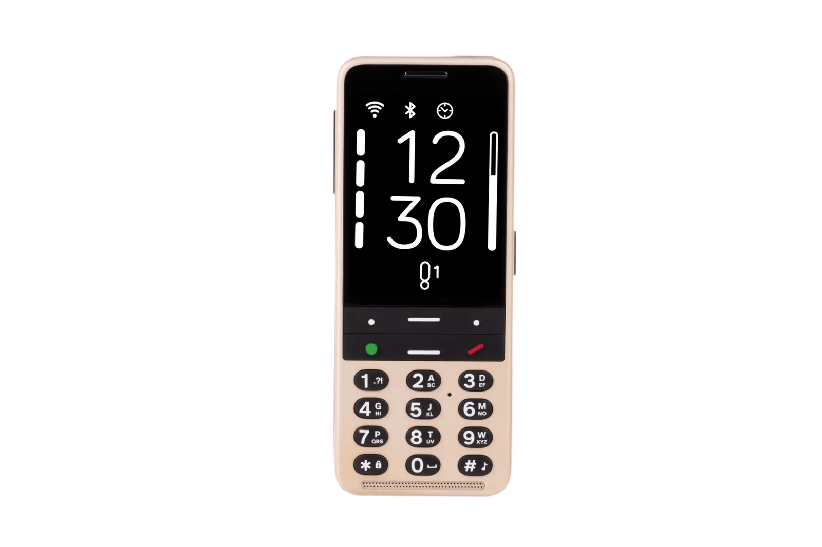 BlindShell Classic 3 accessible phone in golden sand with a tactile keypad and touchscreen.