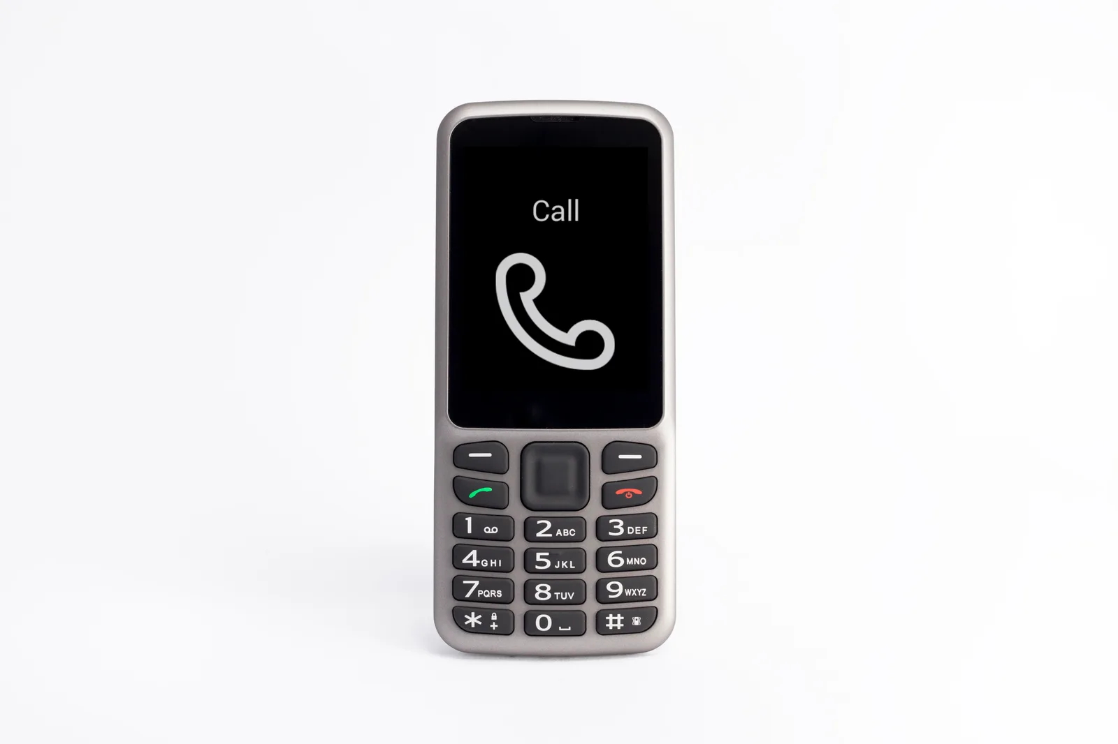 BlindShell Classic Lite in silver, front view showing the tactile keypad.